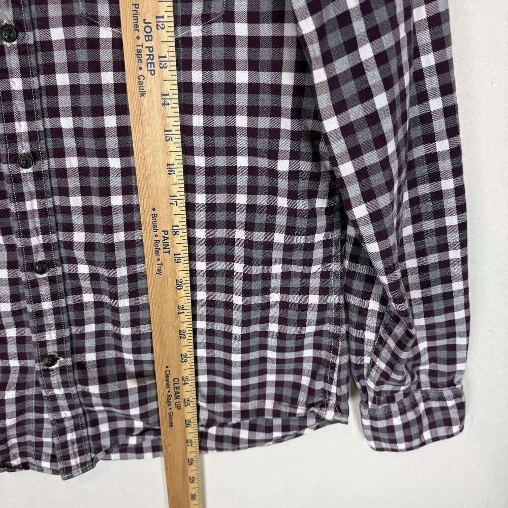 Banana Republic Shirt‎ Mens Medium Maroon White Check Luxe Flannel Grant Fit